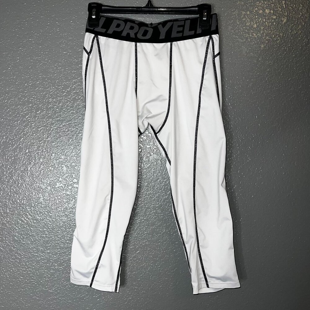All Pro Yell White Compression 3/4 Leggings Pants Medium Athletic